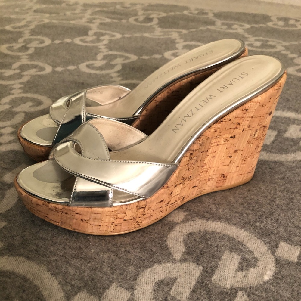 Stuart Weitzman Metallic Silver Wedges